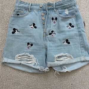 Light Blue Embroidered Denim Shorts with Character Motif